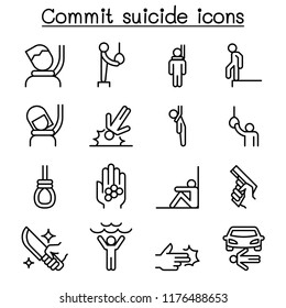 Commit suicide icon set in thin line style