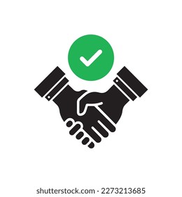 commitment with black handshake or shakehand icon. flat simple style trend modern big success logotype graphic design isolated on white background. concept of awesome management or validate sign