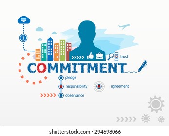 Commitment concept and business man. Flat design illustration for business, consulting, finance, management, career.