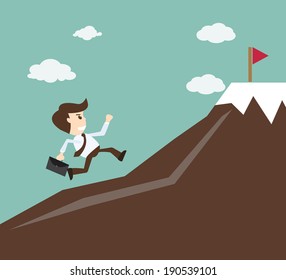 Commitment concept - Businessman climbing on the mountain