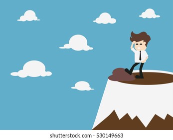 Commitment concept - Businessman climbing on the mountain. vector illustration.
