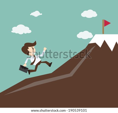 Commitment concept - Businessman climbing on the mountain