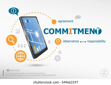 Commitment concept and realistic smartphone black color. Infographic business for graphic or web design layout