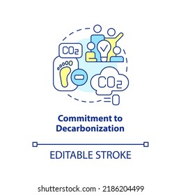 Commitment to decarbonization concept icon. Reduce pollutants. Net zero practice abstract idea thin line illustration. Isolated outline drawing. Editable stroke. Arial, Myriad Pro-Bold fonts used