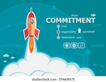 Commitment design and concept background with rocket. Commitment concepts for web banner and printed materials.