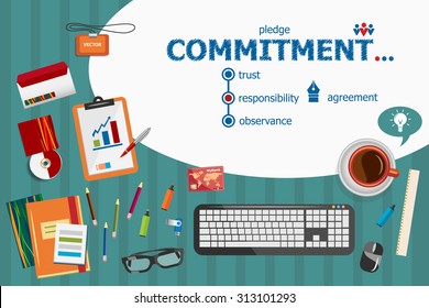 Commitment design and flat design illustration concepts for business analysis, planning, consulting, team work, project management. Commitment concepts for web banner and printed materials.