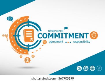 Commitment design  and marketing concept on target icon background. Flat illustration. Infographic business for graphic or web design layout 