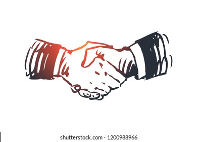 Commitment, hand, deal, business, partnership concept. Hand drawn hand shaking concept sketch. Isolated vector illustration.