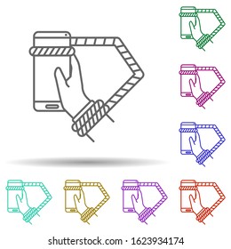 Commitment, hand, smartphone in multi color style icon. Simple thin line, outline vector of social addict icons for ui and ux, website or mobile application