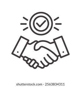 Commitment Icon Depicting a Handshake in Black and White