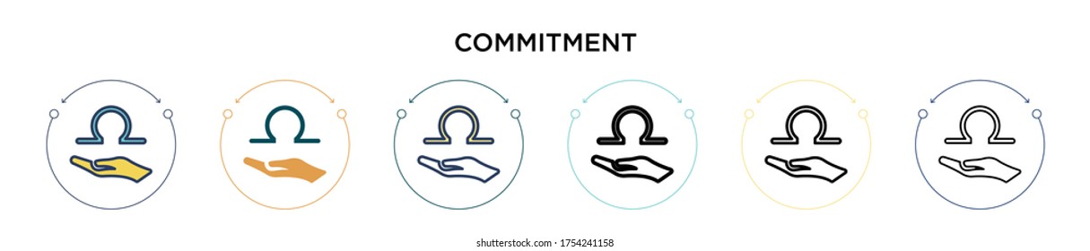 Commitment icon in filled, thin line, outline and stroke style. Vector illustration of two colored and black commitment vector icons designs can be used for mobile, ui, web