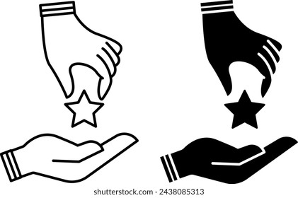 Commitment icons. Black and White Vector Icons. One Hand Passing a Star to Another. Keeping Promises. Core Values Concept