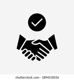Commitment isolated vector icon. Handshake with tick modern sign design.