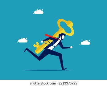 Commitment and the key to success. businessman with keys running forward