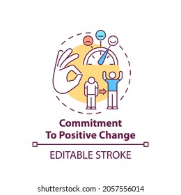 Commitment to positive change concept icon. Corporate core value idea thin line illustration. Growth and development. Reward system. Vector isolated outline RGB color drawing. Editable stroke