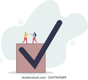 Commitment, promise or agreement to deliver or finish work, leadership skill or trust on work responsibility, accountability or engagement concept.flat characters.