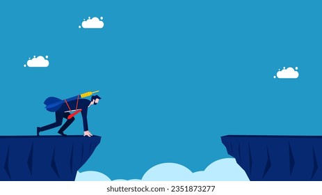 Commitment and ready to overcome obstacles. Businessman ready to take risks for goals 