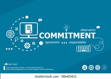 Commitment related words and marketing concept. Infographic business. Project for web banner and creative process.