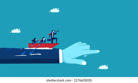 Compromiso y trabajo en equipo. Líderes y equipos de negocios están haciendo avanzar el barco