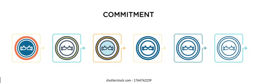 Commitment vector icon in 6 different modern styles. Black, two colored commitment icons designed in filled, outline, line and stroke style. Vector illustration can be used for web, mobile, ui