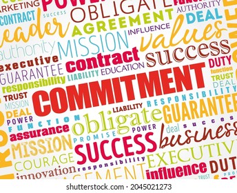 Commitment word cloud collage, business concept background