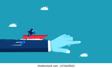 compromiso con el trabajo. Una lideresa de negocios está haciendo avanzar el barco. vector