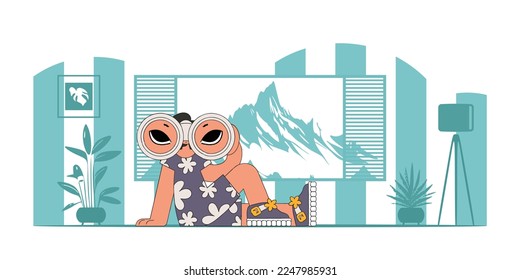 Committed to attracting the best and brightest in the industry. Attractive woman looks through binoculars.