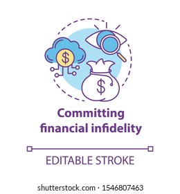 Committing Financial Infidelity Concept Icon. Dishonesty About Money With Partner. Financial Decision Secretly From Family Idea Thin Line Illustration. Vector Isolated Outline Drawing. Editable Stroke