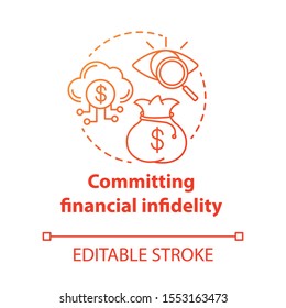 Committing Financial Infidelity Concept Icon. Dishonesty About Money With Partner. Financial Decision Secretly From Family Idea Thin Line Illustration. Vector Isolated Outline Drawing. Editable Stroke