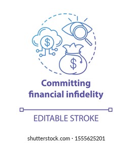 Committing Financial Infidelity Concept Icon. Dishonesty About Money With Partner. Financial Decision Secretly From Family Idea Thin Line Illustration. Vector Isolated Outline Drawing. Editable Stroke