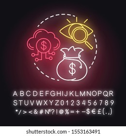 Committing Financial Infidelity Neon Light Concept Icon. Trouble Relationship. Dishonesty About Money With Partner Idea. Glowing Sign With Alphabet, Numbers And Symbols. Vector Isolated Illustration