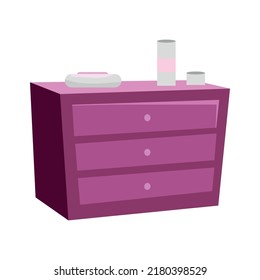 Commode with baby accessories semi flat color vector object. Children room furniture. Full sized item on white. Nursery simple cartoon style illustration for web graphic design and animation