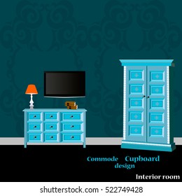 Commode, cupboard blue icon, interiror room, symbol furniture, vector illustration