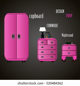 Commode, cupboard,nightstand rose icon, interiror room, symbol furniture, vector illustration