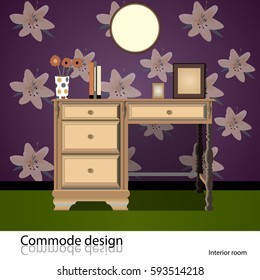 Commode design. Illustration of a commode in the room interior.