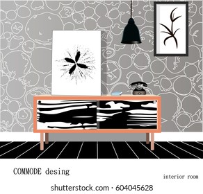 Commode design. Illustration of a commode in the room interior.