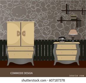 Commode design. Illustration of a commode in the room interior.