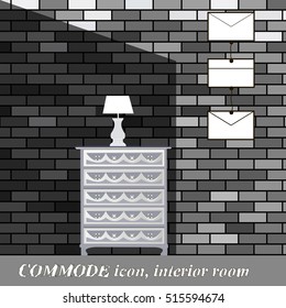 Commode icon white, interiror room, symbol furniture, vector illustration