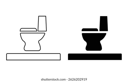 Ícone e contorno do vetor Commode. Vetor e contorno do ícone de sanitário. Ícone da latrina. Banheiro com ícone de banheiro. Símbolo de banheiro público.