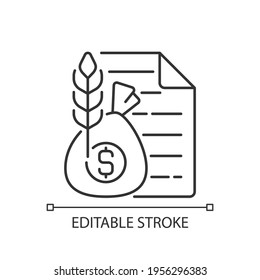 Commodity broker linear icon. Business contract. Trading deal for agricultural industry. Thin line customizable illustration. Contour symbol. Vector isolated outline drawing. Editable stroke