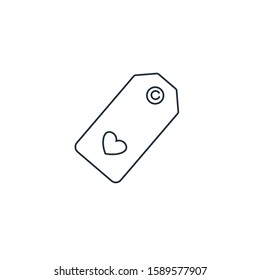 Commodity label with a heart. Vector linear icon on a white background.