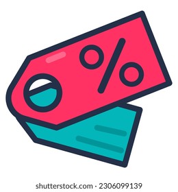 Commodity store label with percent discount sign. Label price tag of discounted goods on sale. Designation of promotional product in supermarket. Simple cartoon outline vector isolated on white back