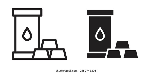 Commodity vector icon set black filled and outlined style.