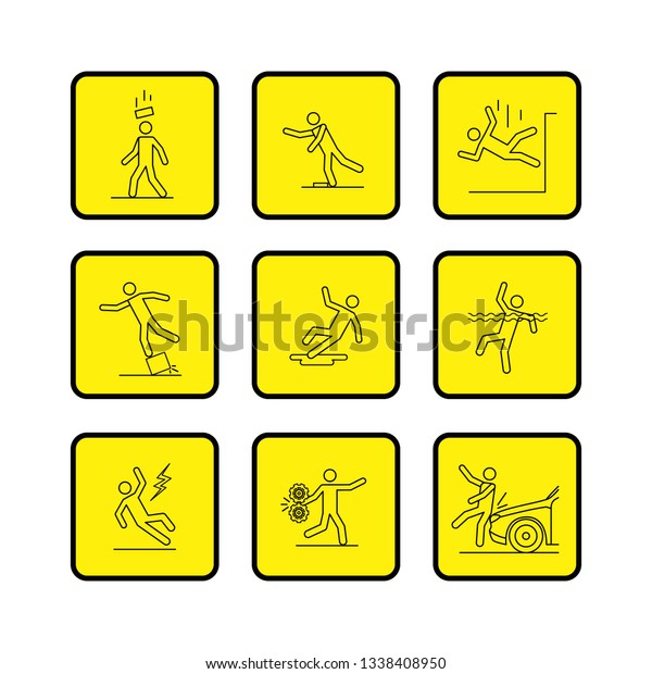 Common Accident with People Signs Black Thin Line\
Icon in Box Set Safety and Insurance Concept. Vector illustration\
of Accidents Icons