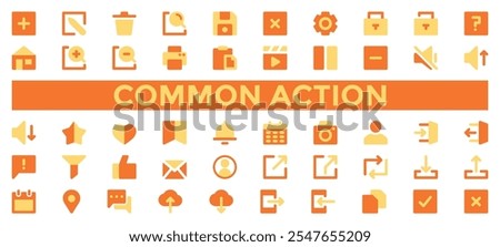 Common action icon collection set.Containing add, home ,edit,delete calendar,save icon.Simple flat vector illustration.