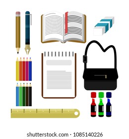 Common Back to School Student Stuff Illustration Design Set