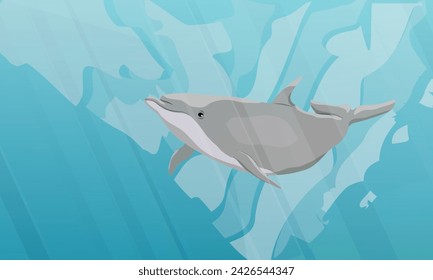 Los delfines nariz de botella comunes nadan en agua de mar tibia. Vector realista del paisaje submarino