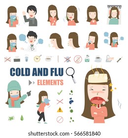 common cold and flu elements set 