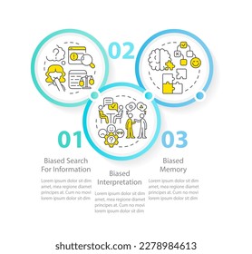 Common confirmation bias circle infographic template. Decision making. Data visualization with 3 steps. Editable timeline info chart. Workflow layout with line icons. Myriad Pro-Regular font used