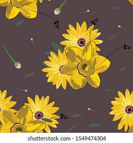 common daisy. Hand draw sketch vector. illustration seamless pattern vector. Seamless floral pattern. Flowers texture